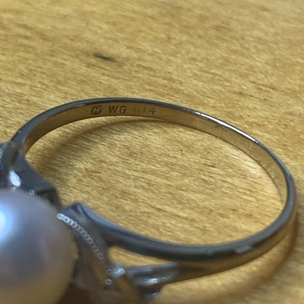 14kt White Gold Mikimoto Akoya Pearl Genuine Natural Diamond Ring Size 7 - Picture 10 of 16